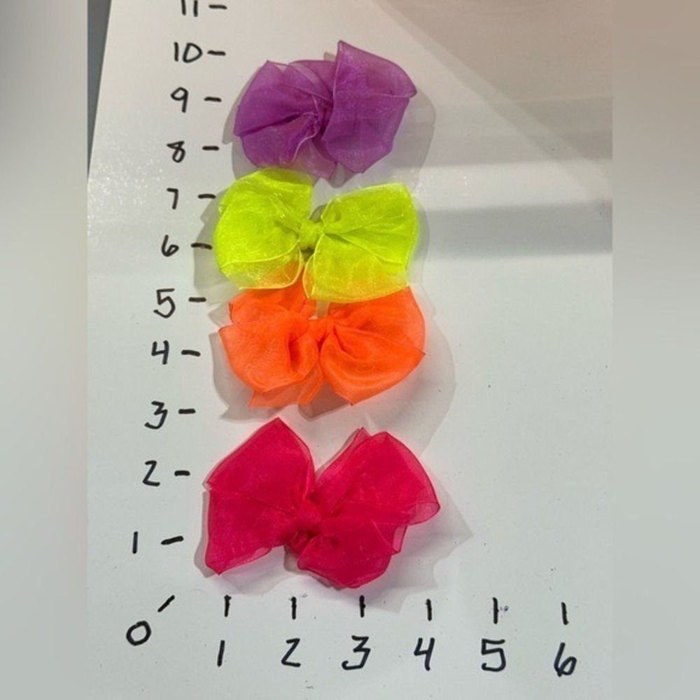 New Girls Neon Hair Bow Clips Set of 4 Colorful Organza Sheer Accessories